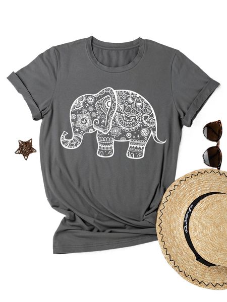 

plus floral & elephant print tee y1ed#, Black