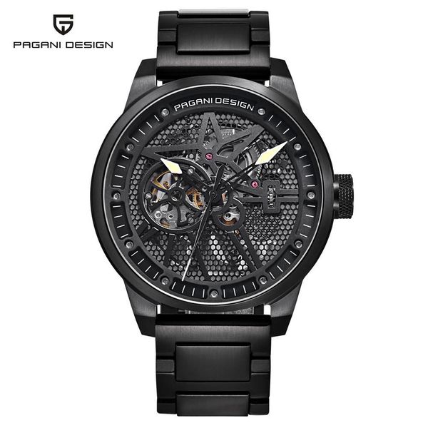 

fashion luxury brand pagani leather tourbillon automatic watch men wristwatch men mechanical steel wristwatches relogio masculin, Slivery;brown