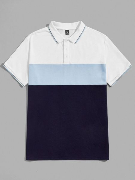 

men colorblock button front polo shirt h1y3#, White;black