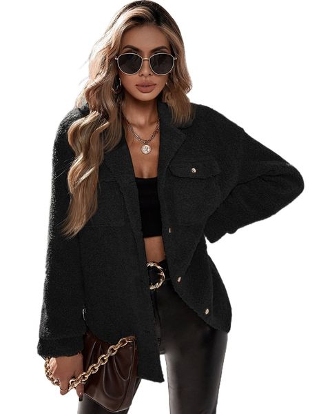 

button up flap pocket teddy coat w1rn#, Black