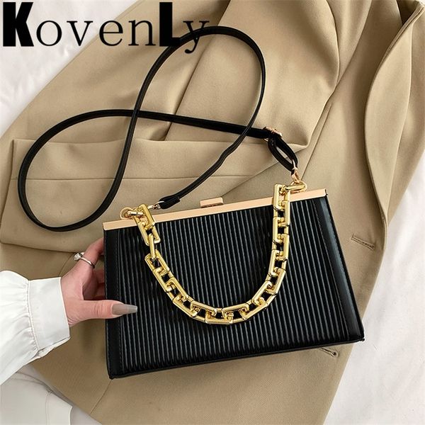 

fashion handbag for women trendy metale clip handle solid leather clutch luxury crossbody female shoulder bags 220624