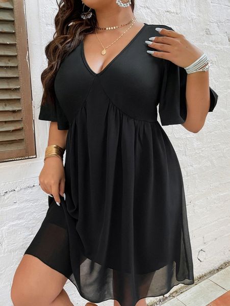 

plus butterfly sleeve dress k7e9#, Black