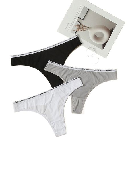 

plus 3pack letter tape rib panty h8gs#, Black;white