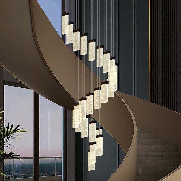 Lâmpada moderna Novo lustre de escada preta Longa sala de estar de cristal luminária de luxo de luxo decoração de casa Cristal Hang Luster