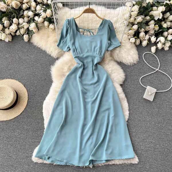 

casual dresses gentle wind french first love dress medium long 2022 summer lady temperament waist closing age reducing fairy skirt e4wh, Black;gray