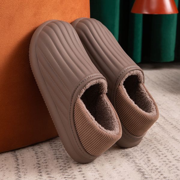 

waterproof non-slip home slippers men winter warm women indoor non-slips ladies soft slippers memory foam couples shoes, Black