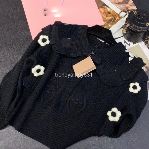 

women's knits & tees spring sweater ruffle lapel letter flower embroidery short slim fit pullover sweater women, White