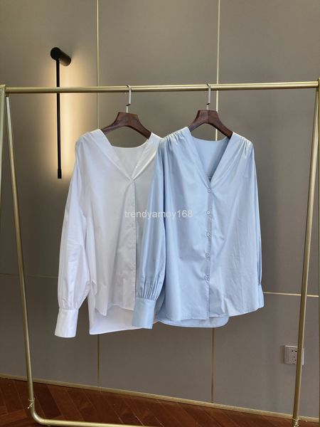 

women's polos jw solid color v-neck long sleeve shirt spring and summer women's simple original niche brand, White
