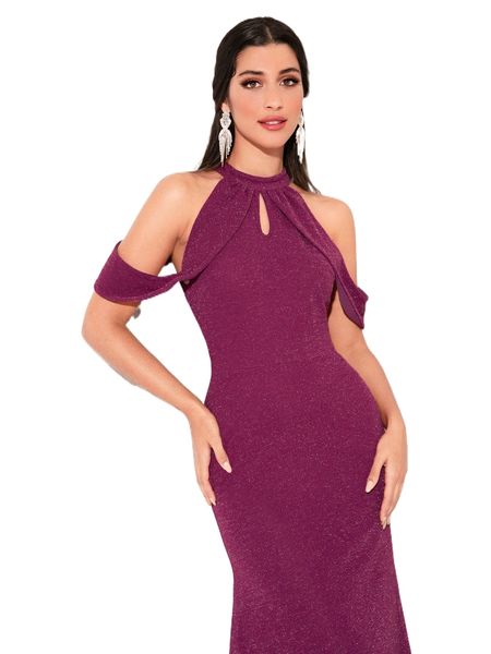 

modely cold shoulder asymmetrical hem metallic dress g4ub#, Black;gray