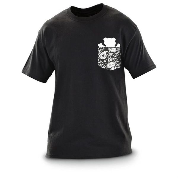T-shirt da uomo Vintage Heavyweight Bandana Pocket T-shirt Bear Print T-shirt nera per uomo 2022 Summer TeeMen's