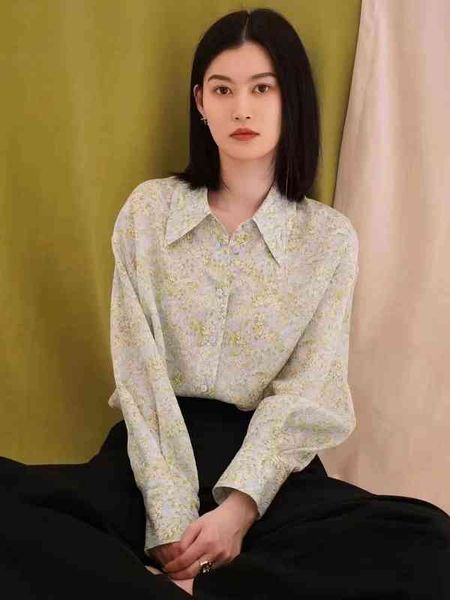 

women's polos shirt kyoto printing and dyeing spring garden printed silk mulberry horizontal crepe, White