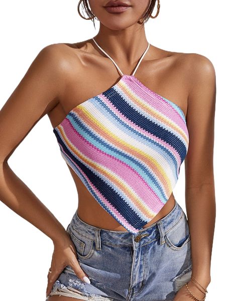 

striped tied backless bandana crop f4lb#, White