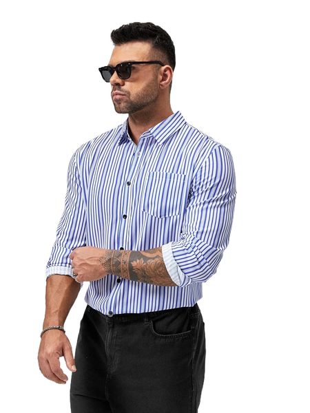 

extended sizes men vertical striped patched pocket shirt o4gt#, White;black