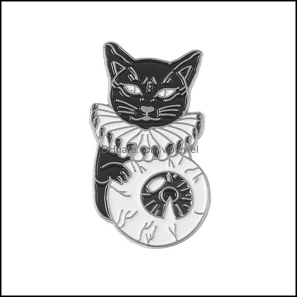 Pins Broschen Schmuck Halloween Zauberer Skl Katze Brosche Pin Mond Punk Black Kitty Kerze Festival Kleidung Abzeichen Cor Accessoires Tasche Pullover