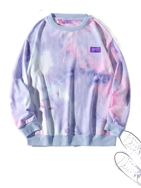 

men tie dye letter patched sweatshirt d843#, Black