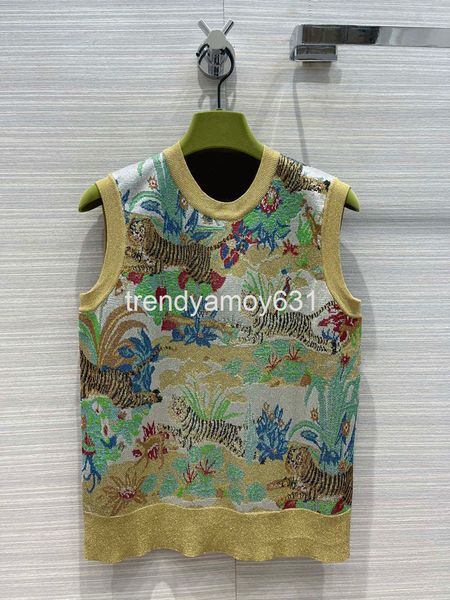 

women's knits & tees at3508 tiger pattern knitted vest jungle animal jacquard slim embroidered sleeveless, White