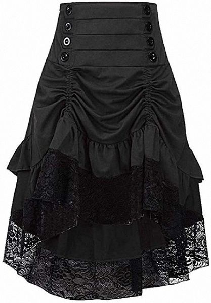 

women's steampunk retro gothic vintage ruffle high low gypsy hippie lace party skirt l2nq#, Black