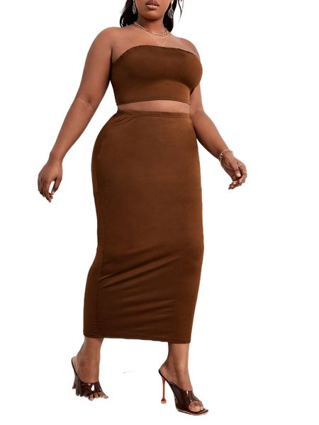 

sxy plus solid tube & pencil skirt q9xe#, Black
