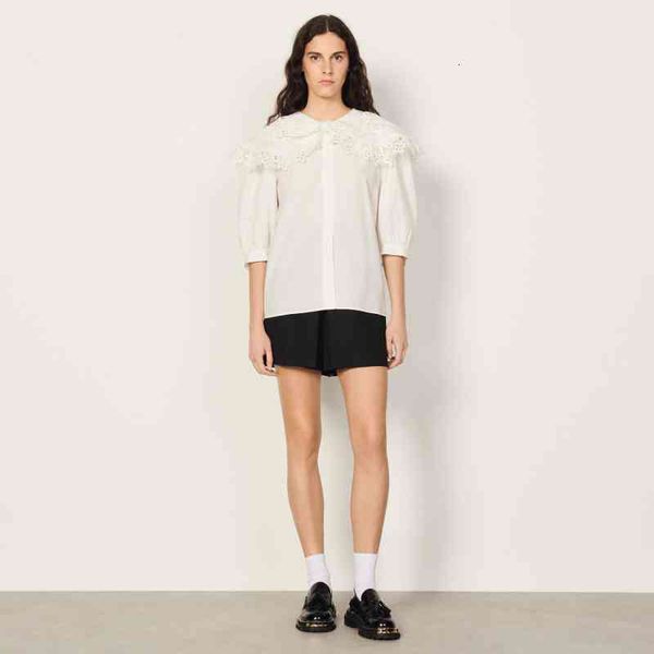 

women's blouses & shirts sandro spring design white double-layer embroidery short sleeve shirt casual blouse p4am