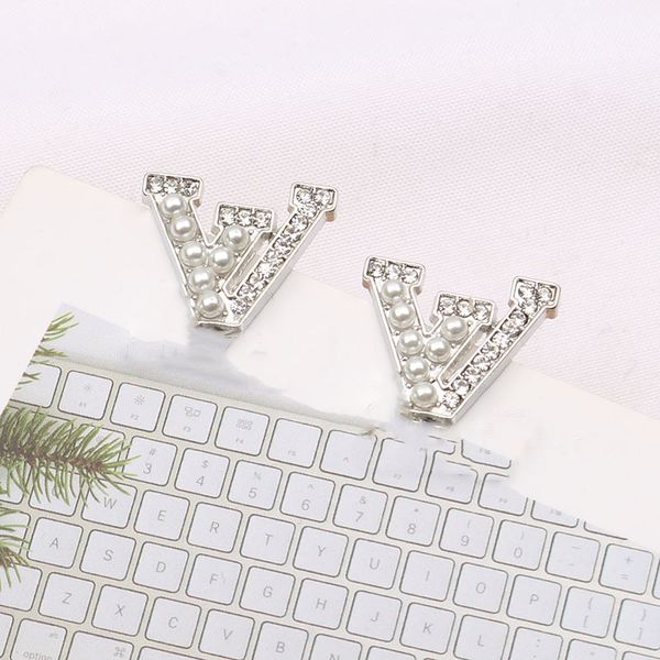 

ear stud simple gold plated sier brand designers letters stud geometric famous women crystal rhinestone pearl earring wedding, Golden;silver