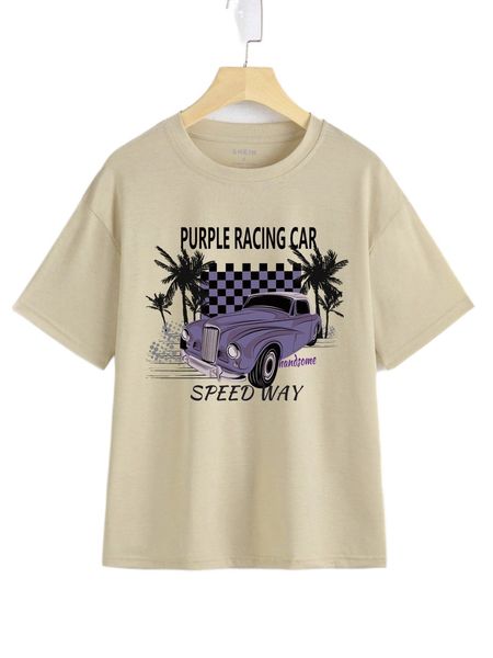 

car & letter graphic drop shoulder tee h5oj#, White