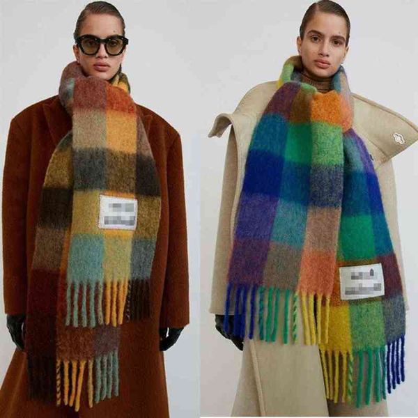 

ac women sacrf brand cashmere winter scarf scarves designer acne blanket type colour chequered tassel imitated lj200915294h, Blue;gray