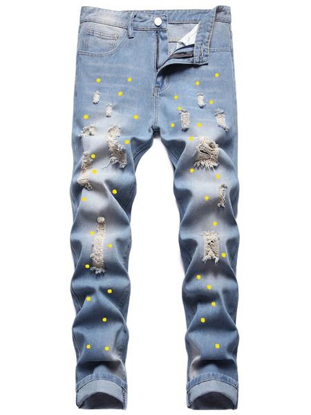 

romwe guys graphic ripped jeans 90rt#, Blue