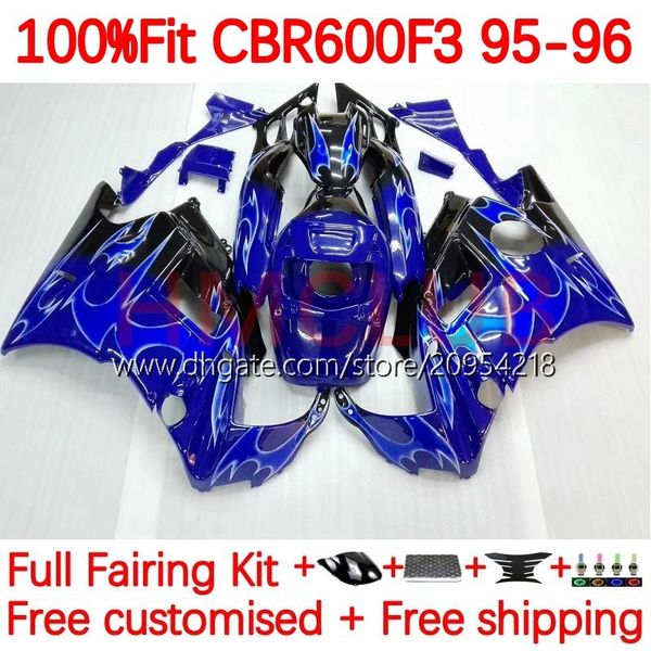 Corpo de injeção +tanque para Honda CBR600 CBR 600 F3 FS CC 600F3 95-98 141NO.6 600FS 600CC CBR600F3 95 96 97 98 CBR600-F3 CBR600FS 1995 1996 1997 1998 Oem Fairing Flames azul