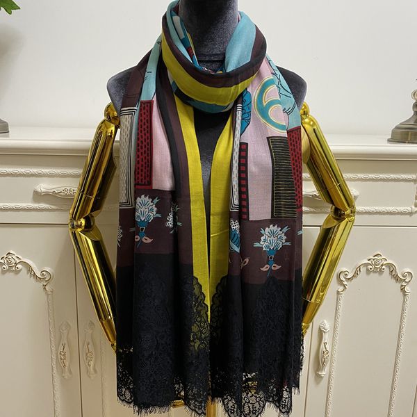 

women's long scarf scarves good quality cashmere lace material thin and soft print letters pattern size 210cm- 70cm, Blue;gray