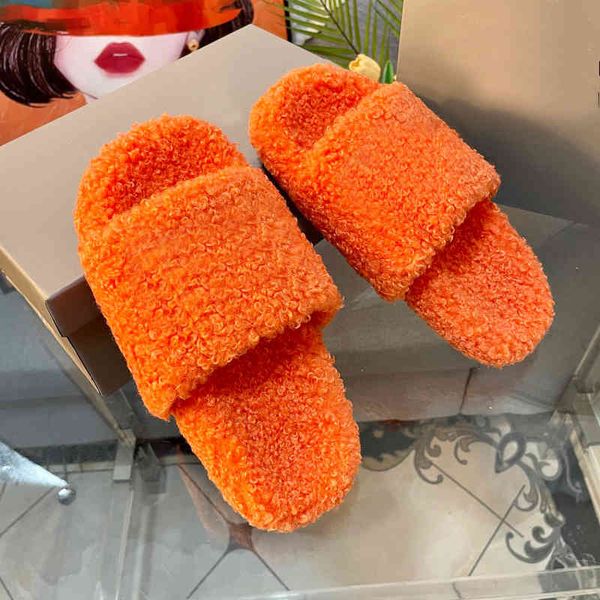 

slippers autumn and winter fashionable one word versatile casual flat bottom wool slippers women wear home warm outside, Black