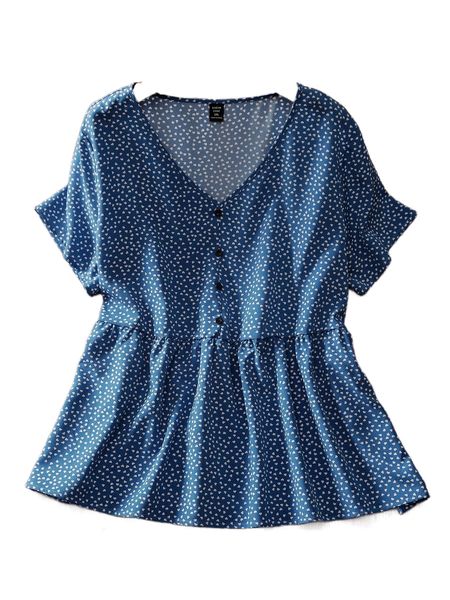 

plus polka dot button half peplum blouse r0xf#, Black
