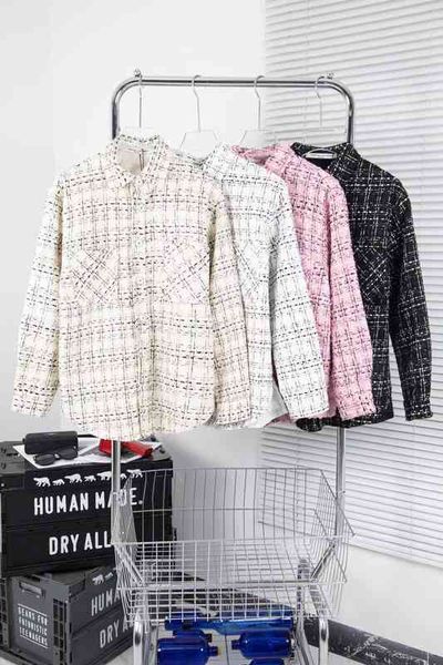 

men's casual shirts fashion c l classic small fragrance silver braided plaid shirt loose couple jacket v3fx, White;black