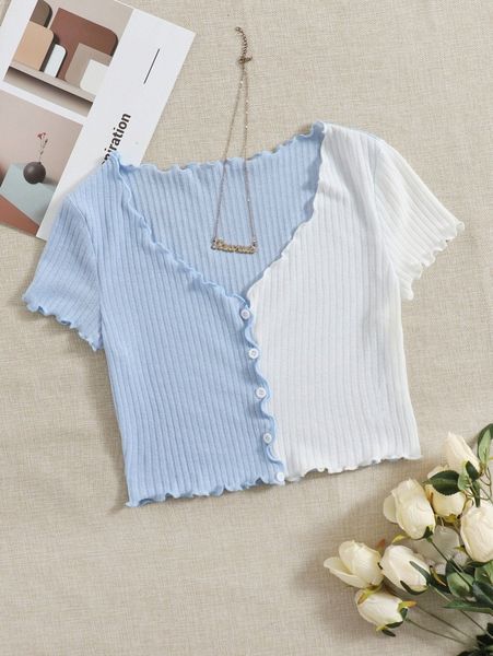 

two tone lettuce trim tee x909#, White