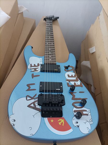 

6 strings metallic blue electric guitar with rosewood fretboard