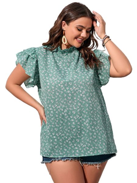 

plus ditsy floral mock neck blouse z2ko#, Black