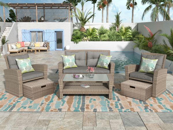 

u shaped patio furniture set 4 piece outdoor conversation all weather wicker modular sofa with footrest and cushions