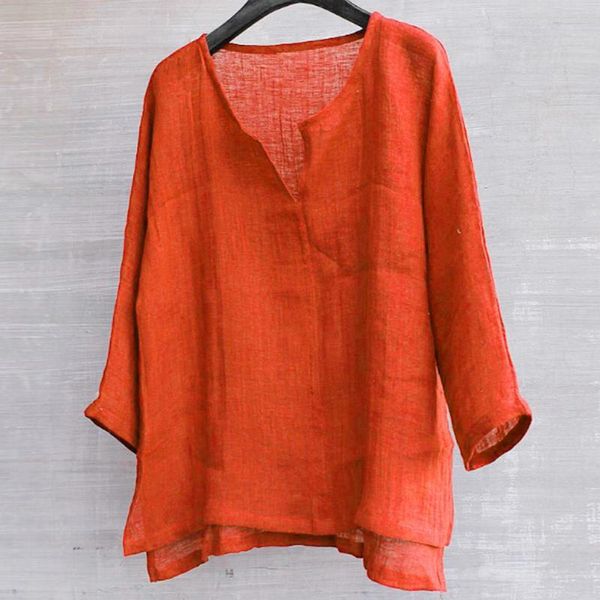 

men's casual shirts summer men linen cotton shirt orange black loose baggy long sleeve comfty thin button up blusasmen's, White;black