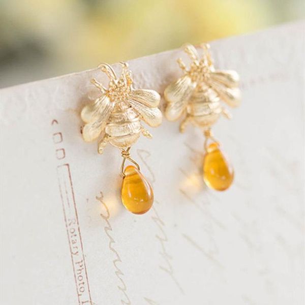 Baumeln Kronleuchter Mode Honig Biene Ohrringe Tropfen Für Frauen Gelb Große Kristall Klar Glas Hochzeit Party Schmuck GiftDangle DangleDangle