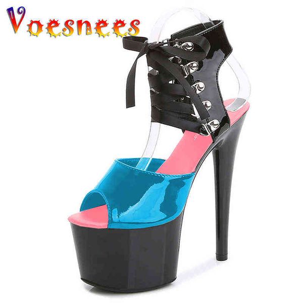 Sandali Donna di lusso Sandalo Tacchi alti t Scarpe da passerella Pole Dance Colori misti Cinturino alla caviglia impermeabile Piattaforma sexy Donna Matrimonio 220317