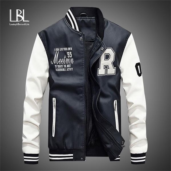 Marca de couro masculino Bedida de beisebol Baseball PU Jackets Masculino casual de luxo de inverno quente lã de lã Pilot Bomber Casaco 220816