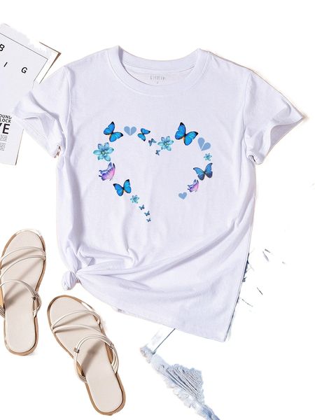 

heart & butterfly print tee h5hx#, White