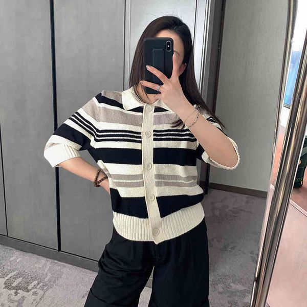 

2022c factory direct sale trendy brand men's t-shirts women's 22 spring summer new c stripe knitted cardigan white short sleeve sw
