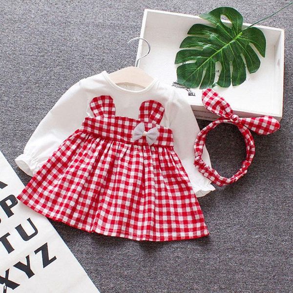 Mädchen Kleider Frühling Baby Mädchen Kleidung Overalls Kleid Stirnband Für Geborene Babys 1. Geburtstag Langarm Kleidung DressGirl's