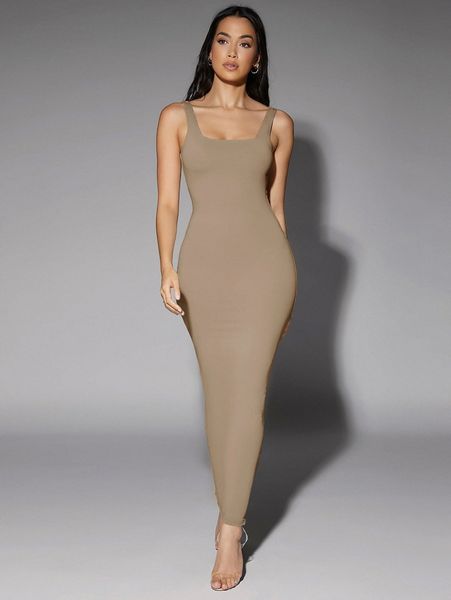 

club solid scoop neck tank dress n9bt#, Black;gray