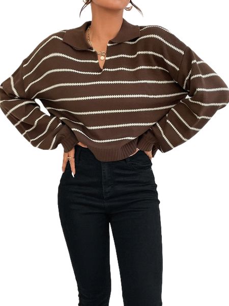 

striped pattern drop shoulder sweater q3yq#, White;black