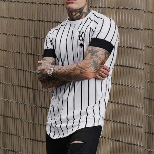 

t shirt for mens stripped tshirt summer men clothing streetwear round neck fashion poker print short sleeve t shirts 220620, White;black