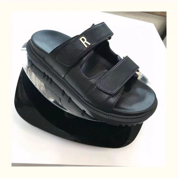 

brand luxury slippers half slip sandals two colors black white magic wand calfskin ladies slipper sandals fashion shoes size eur34-41 withd