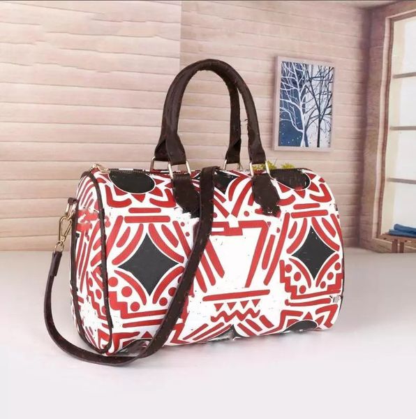 

tote designer 33cm large capacity general purpose travel bags womens mens leather canvas carry luggage print flower wave shoulder straps duf
