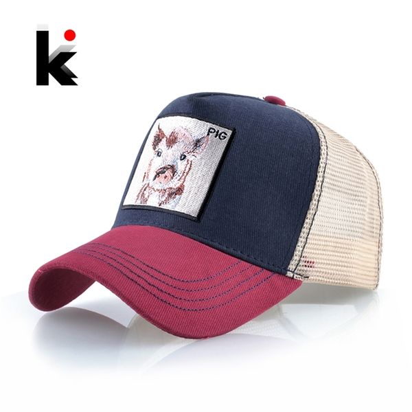 

baseball cap for men and women outdoor mesh visor caps hip hop trucker bone casquette with pig embroidery patch 220318, Blue;gray