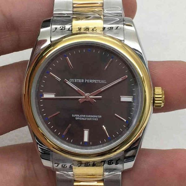 

luxury mens mechanical watch no calendar luminous full-automatic rz08 swiss es brand wristwatch, Slivery;brown